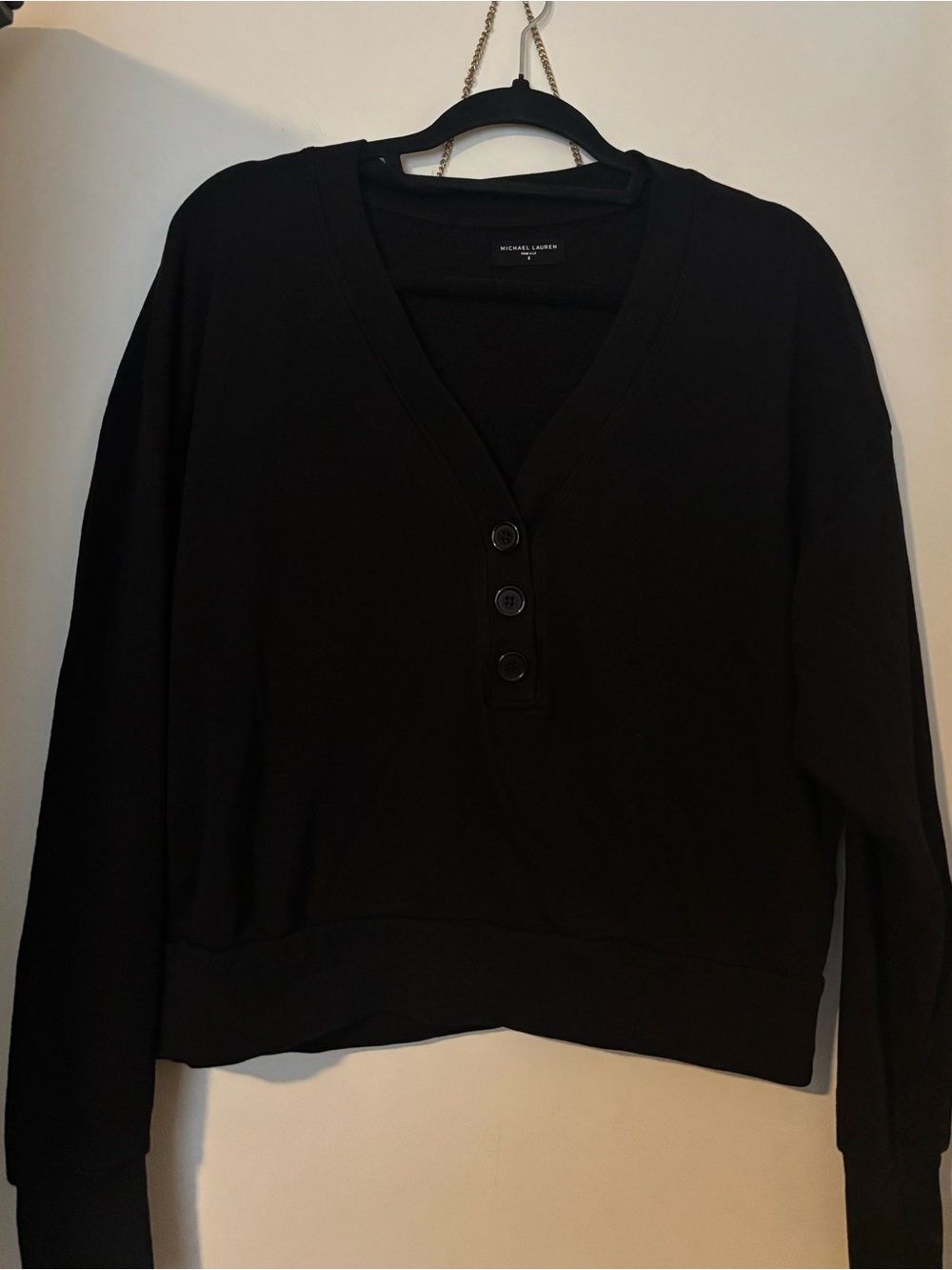 Michael Lauren V‑Neck Button Pullover Sweatshirt